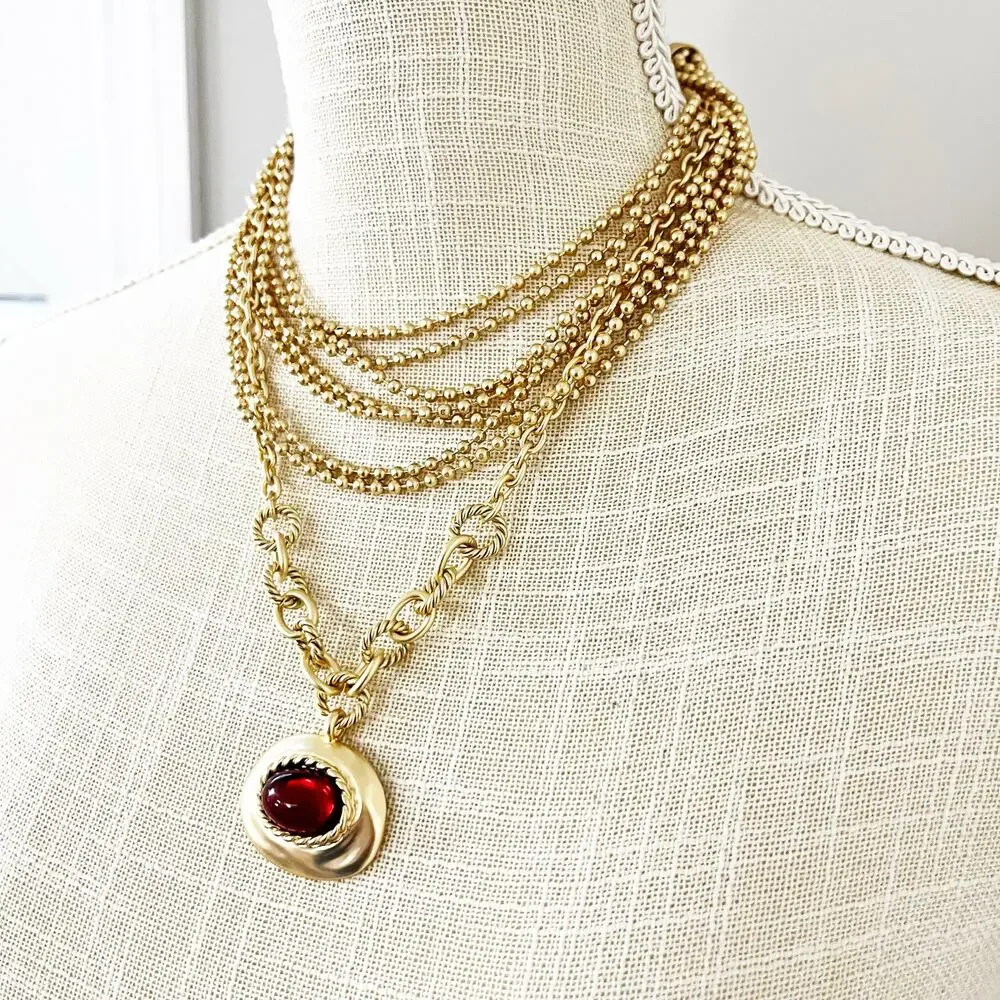 NEW Chico's Art Deco Red Gem Pendant Necklace - Picture 7 of 11